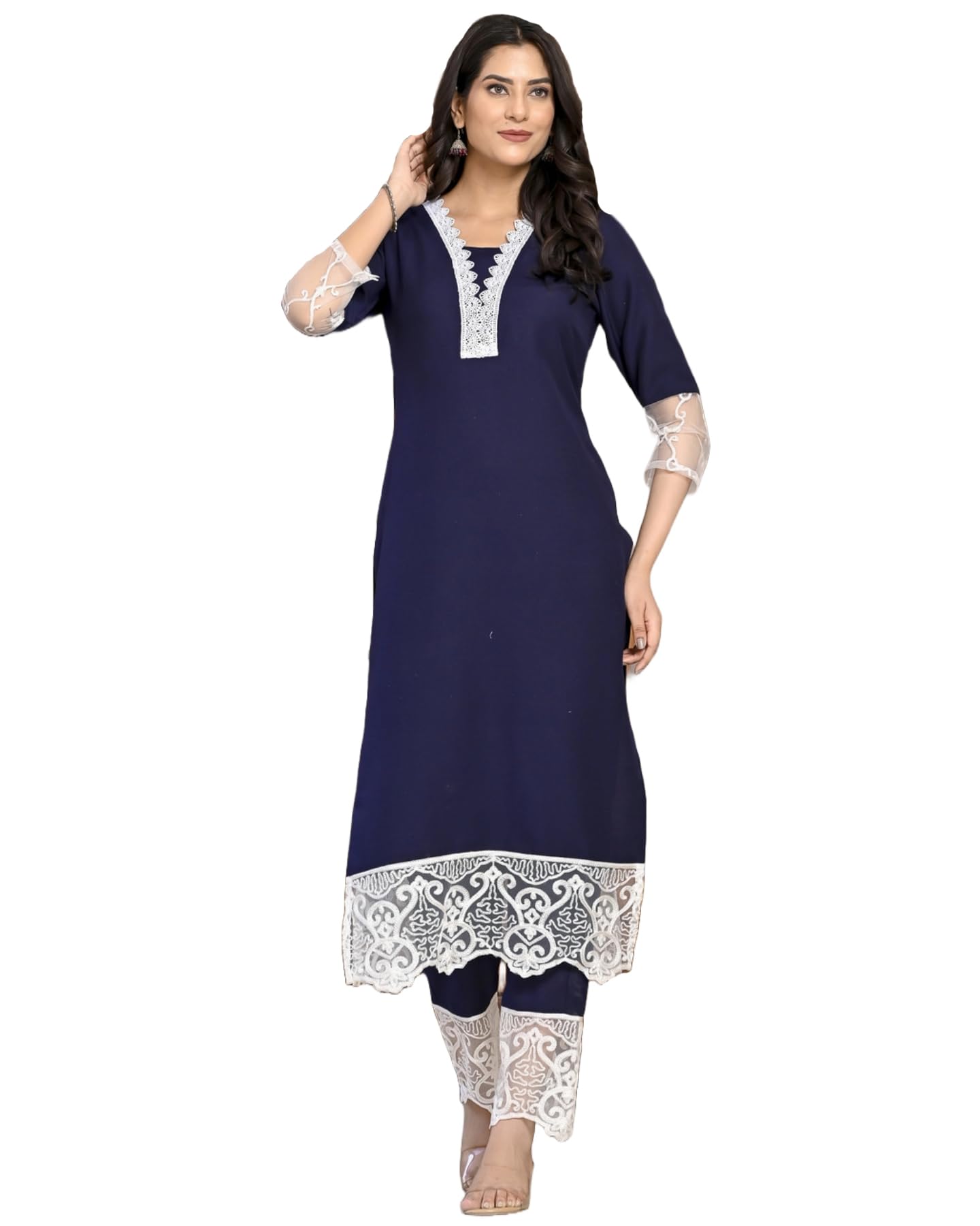 Anni Designer Women'S Cotton Blend Straight Solid Kurta With Pant (Takada Navy Blue_S_Navy Blue_Small),Navy Blue,S