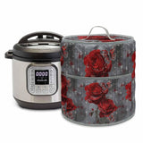 Red Roses Rice Cooker Cover for 3 Quart Instant Pot,Electric Pressure Cooker Cover with Pocket&Handle,Valentine's Day Crystal Bu