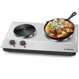 Hot Plate,Cusimax Double Burner 1800W Cast Iron Heating Plate,Electric Stove with Adjustable Temperature Control,Stainless Steel