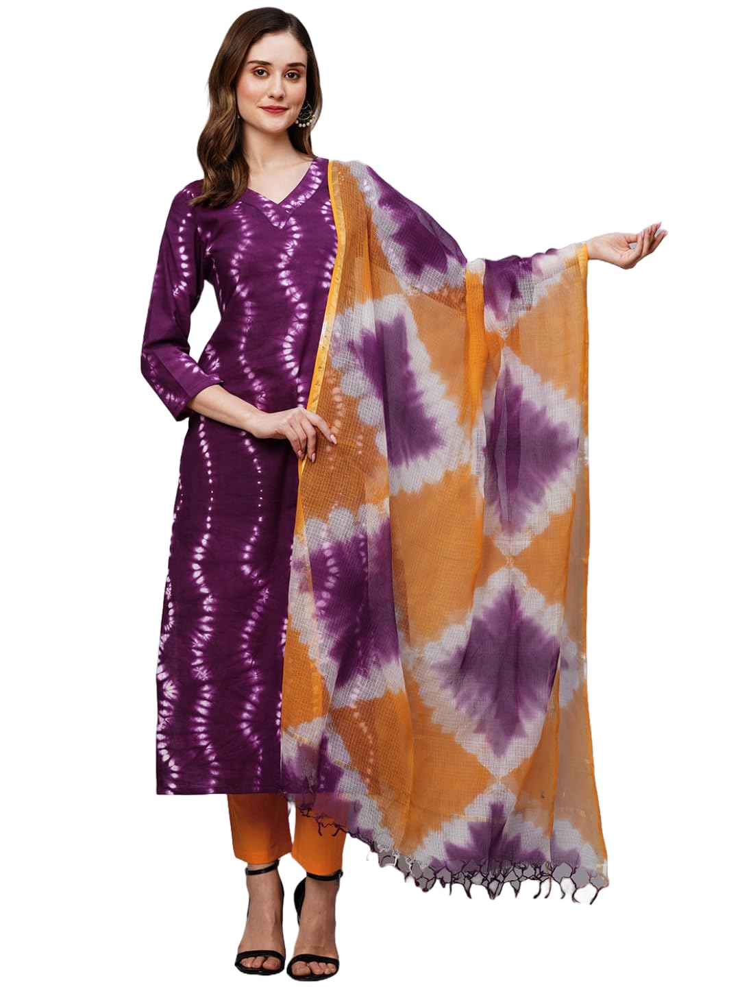 Gosriki Women'S Cotton Blend Straight Printed Kurta With Pant & Dupatta (Mukhi Pink-Gs_M_Pink_Medium),Pink,,B0C7W2W6KY