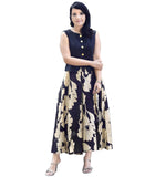 Anni Designer Women'S Rayon Viscose Printed Skirt And Top Dress Set (Bakul Black_S_Black_Small),Black,S