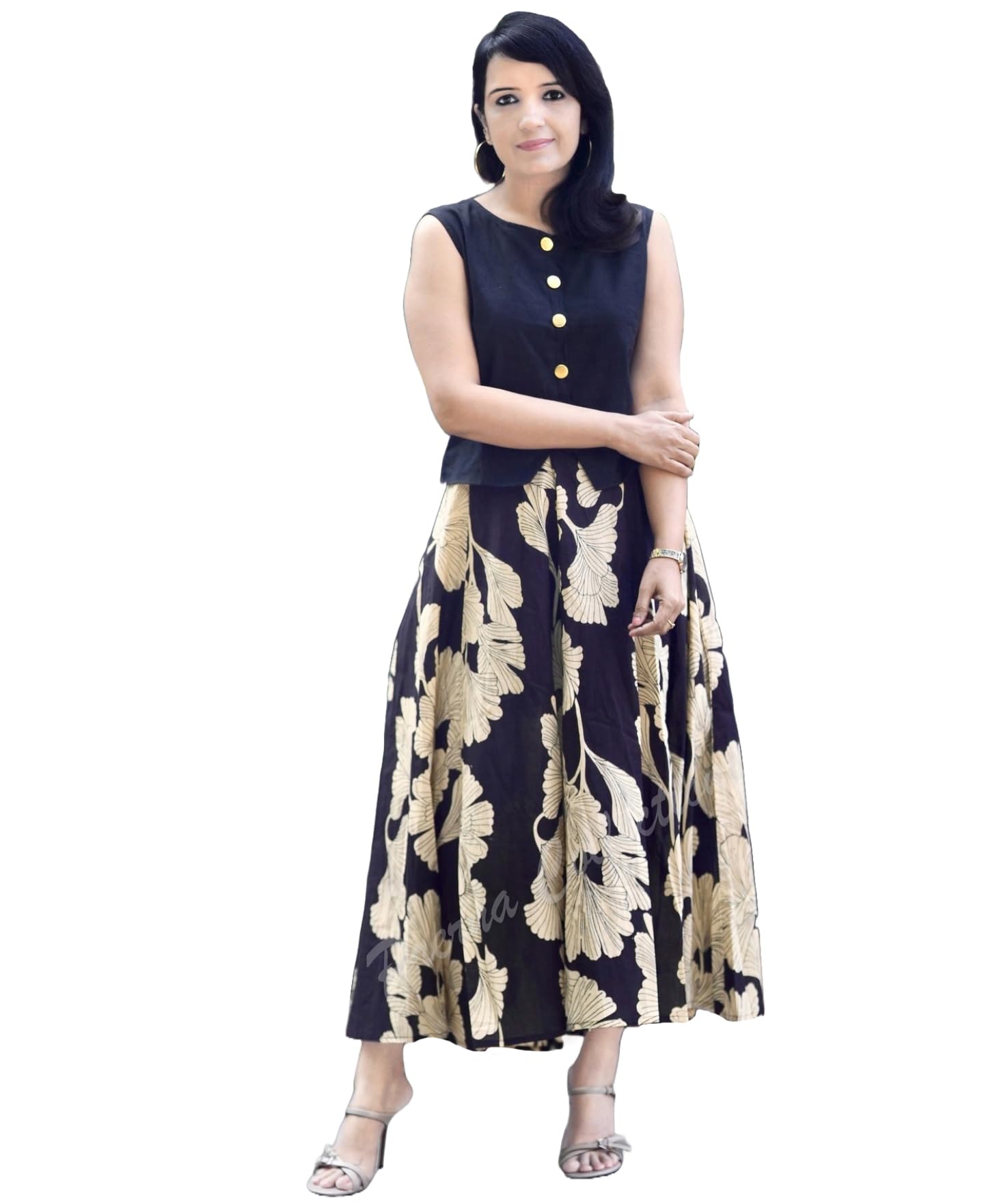 Anni Designer Women'S Rayon Viscose Printed Skirt And Top Dress Set (Bakul Black_Xxl_Black_Xx-Large),Black,2XL