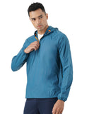Pumpd Mens All-Purpose Windcheater With Front Zip Closure & Hoodie -With Self Packing Kit,Teal,Teal,S