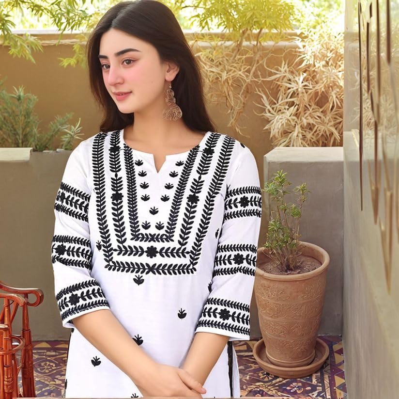 Anni Designer Women'S Rayon Viscose Chikankari Embroidered Straight Kurta (Stho White-Vks03_L_White_Large),White,L,,,