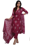 Gosriki Women'S Rayon Viscose Straight Printed Kurta With Pant & Dupatta (Kanisha Wine-Gs_M_Wine_Medium),Wine,,B0F8ZWTYF1