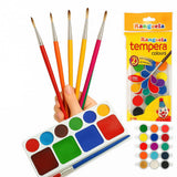 First Click Medium Rectangular Shaped Paint Palette (10 Wells) + 6 Pcs Round Colorful Brush Set + 18 Shades Rangeela Tempera Wat