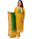 Anni Designer Women'S Rayon Blend Printed Straight Kurta With Pant & Dupatta (Subhi Yellow_Xl_Yellow_X-Large),Yellow,XL