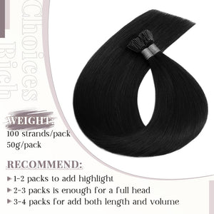 100 Strands/Pack I Tip Remy Human Hair Extensions Pre Bonded Keratin Stick In Hair Extensions Cold Fusion Hair Piece For Women L