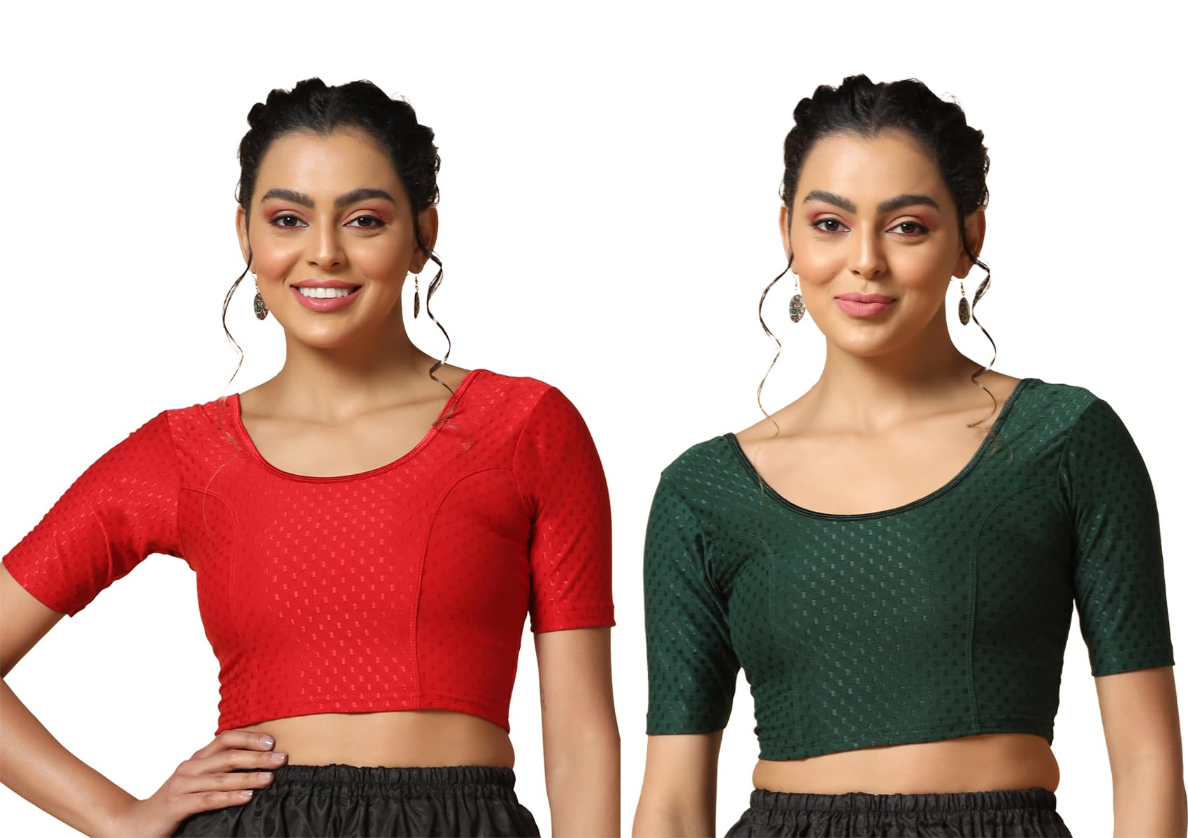 Toplot Cotton Blend Lycra Stretchable Readymade Blouses Pack Of 2 (Combo-5058-Gre-Red-44),Green-Red,44,B0CV595HJD