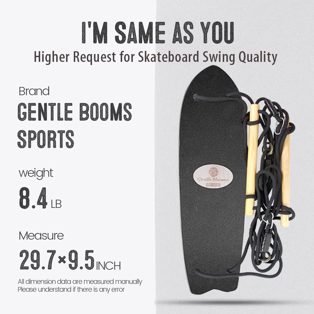 Gentle Booms Sports Skateboard Swing, 29.7 9.5 inch Large Stand Up Surf Swing with Adjustable Handle, Up to 660 Pounds Weight C