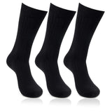 Pinkit MenS Cotton Black Crew Length 3 Pair Rib Pattern Socks