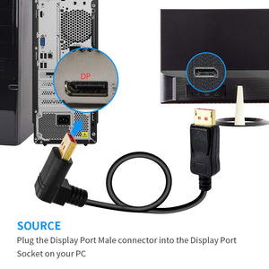 ALYYDBG Right Angle Displayport 1.4 Cable, Male to Male Corner DP 1.4 Cable Support 8K/60Hz, 4K@144Hz for DP Interface. 6FT/1.8M