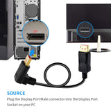 ALYYDBG Right Angle Displayport 1.4 Cable, Male to Male Corner DP 1.4 Cable Support 8K/60Hz, 4K@144Hz for DP Interface. 6FT/1.8M