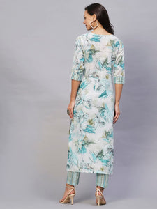 Gosriki Women'S Cotton Blend Printed Straight Kurta With Pant (Ps-Rama-Green-Gs_S_Green_Small),Rama Green,,B0C3XTX3HR