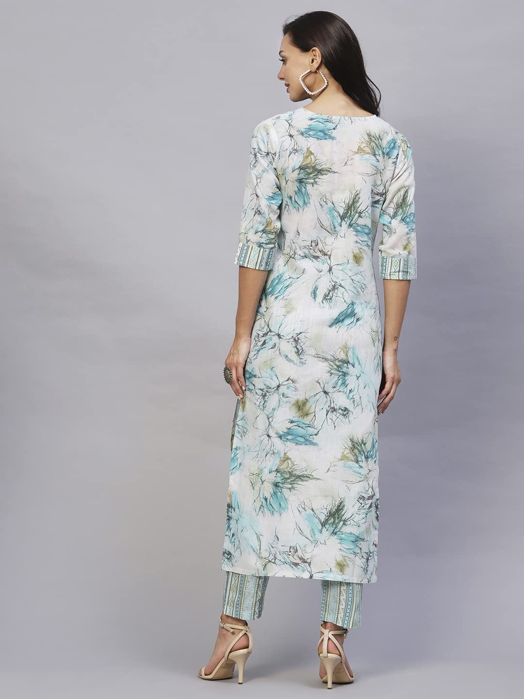 Anni Designer Women'S Cotton Blend Printed Straight Kurta With Pant (Ps-Rama-Green_5Xl_Green_Xxxxx-Large),Rama Green,5XL,Cotton Blend,Regular,Kurta