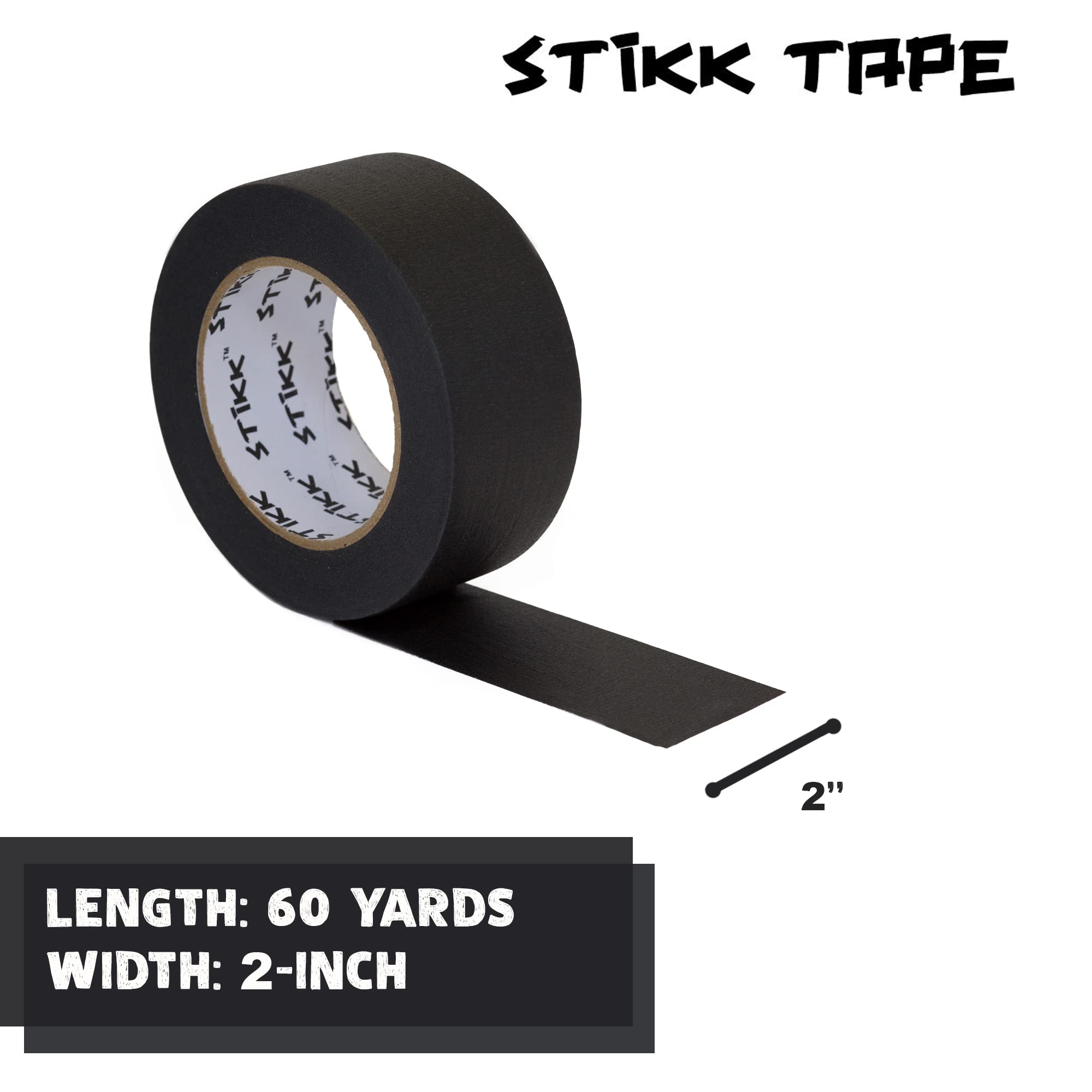 1 Pack 2 inch x 60yd STIKK Black Painters Tape 14 Day Easy Removal Trim Edge Finishing Decorative Marking Masking Tape (1.88 i