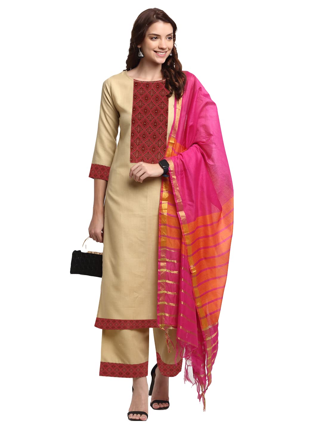 Anni Designer Women'S Cotton Straight Kurta With Palazzo (Ravi Pink_S_Pink_Small),Pink,S