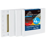 PHOENIX 10x10 Inch 4 Pack Artist Canvas - Square Stretched Canvases for Painting - 3/4 Inch Profile, 100% Cotton 11 Oz. Gesso Pr