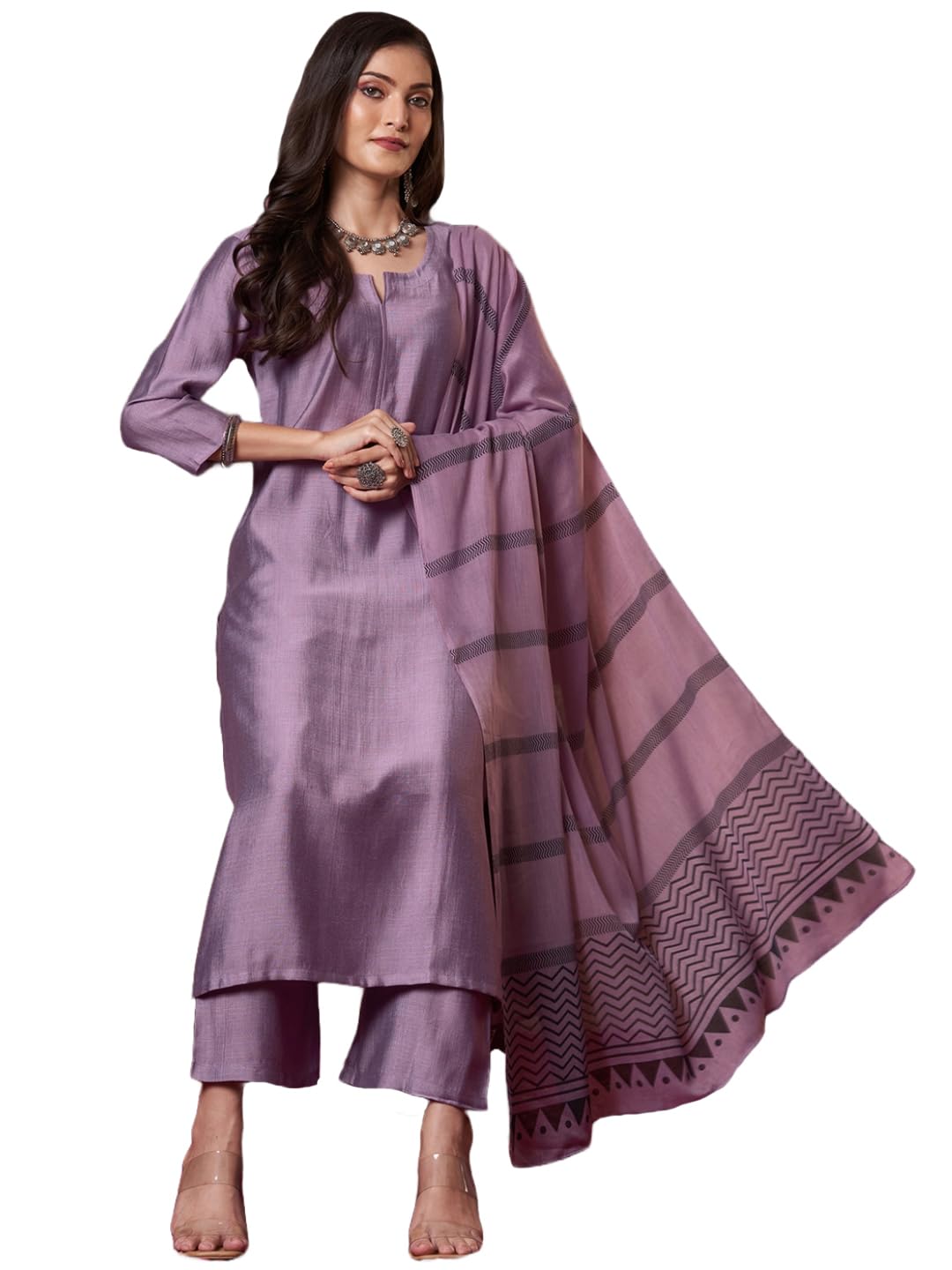 Anni Designer Women'S Rayon Viscose Solid Straight Kurta With Pant & Dupatta (Raja Saab Purple-Vks14_S_Purple_Small),Purple,S
