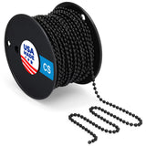 WAXAW Black #10 Beaded Ball Chain (4.5mm) - USA Made Carbon Steel (CS) 100 Feet Spool for Vertical Window Blinds, Plumbing & Ind
