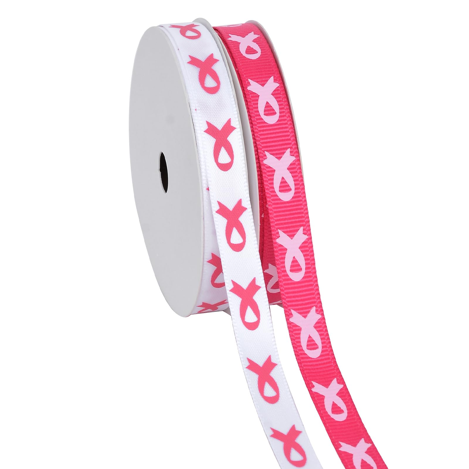 YAMA Breast Cancer Ribbon 3/8 Inch Total 20 Yards, Breast Cancer Ribbon White Pink Grosgrain with Satin Cancer Awareness Ribbons