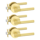 FILTA 3 Pack Gold Door Handles Interior Passage Door Handle Knurled Keyless Door Levers Handle for Bathroom Bedroom Heavy Duty D