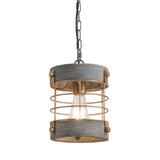 wochos Retro Industrial Metal and Wood Chandelier 1-Light Round Cage Pendant Light Fixture for Kitchen Island Foyer Hallway Bar 