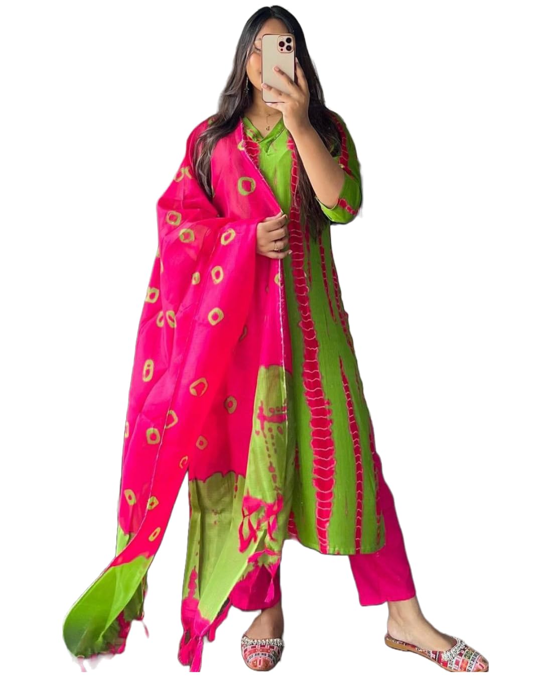 Gosriki Women'S Rayon Blend Straight Printed Kurta With Pant & Dupatta (Sibori-Methi-Pac-Gs_4Xl_Green_Xxxx-Large),Green,4,B0CDCN961V