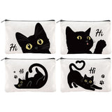 Hobbspring 4Pcs Black Cat Makeup Bags 5.91x9.06 inch Cute Animal Canvas Cosmetic Bags with Zipper Canvas Travel Toiletry Pouches