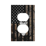 Camo Black American Flag Elk Moose Hunting Rustic Wood Deer Antler 1 Gang Duplex Outlet Covers Faceplate Decorative Wall Plate S