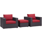 Modway Convene Wicker Rattan 3Piece Outdoor Patio Furniture Set in Espresso Red