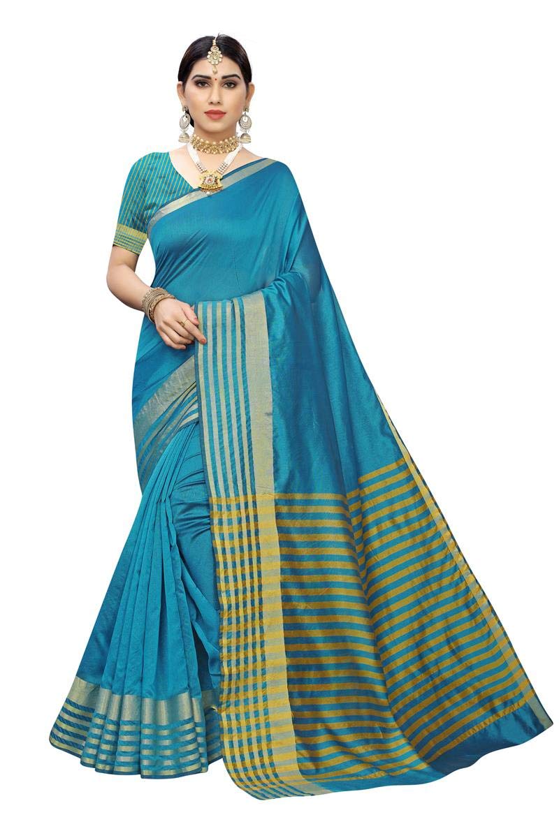 Anni Designer Women'S Sky Blue Color Cotton Silk Saree With Blouse Piece (Emily_Sky_Free Size),Sky Blue,Free