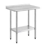 ROCKPOINT Stainless Steel Table for Prep & Work with Backsplash 18x30 Inches, NSF Metal Commercial Kitchen Heavy Duty Table with
