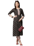 Anni Designer Women'S Cotton Blend Printed Straight Kurta With Pant (Sarva-Black_S_Dark Blue_Small),Black,S