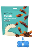 Wiggles & Wags Twists Dog Treats, Beef & Sweet Potato, Soft and Chewy, Grain Free, All Natural, 16 oz with DN Essentials Waste B