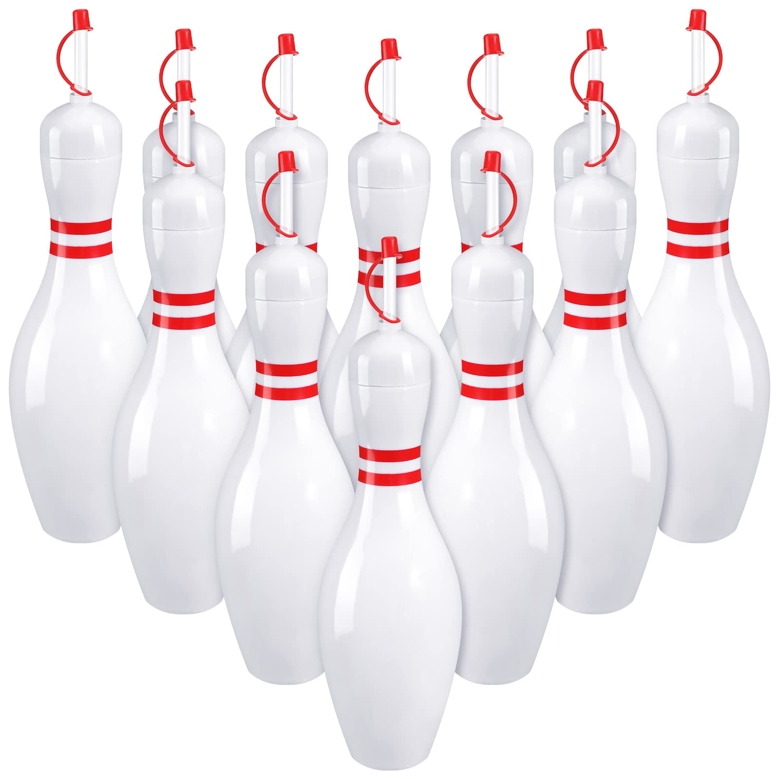 Funtery 24 Set Bowling Lovers Gifts for Men Women 25 oz Reusable Bowling Pin Plastic Water Bottles with Straws and Lids Sports F