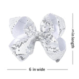 AMYDECOR 6 Inch Silver Sparkly Glitter Sequin Hair Bows for Girls Toddlers Kids Children Teenage (2PCS)