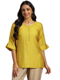Libas Women'S Silk Blend Solid Straight Kurtis (29150_Yellow
