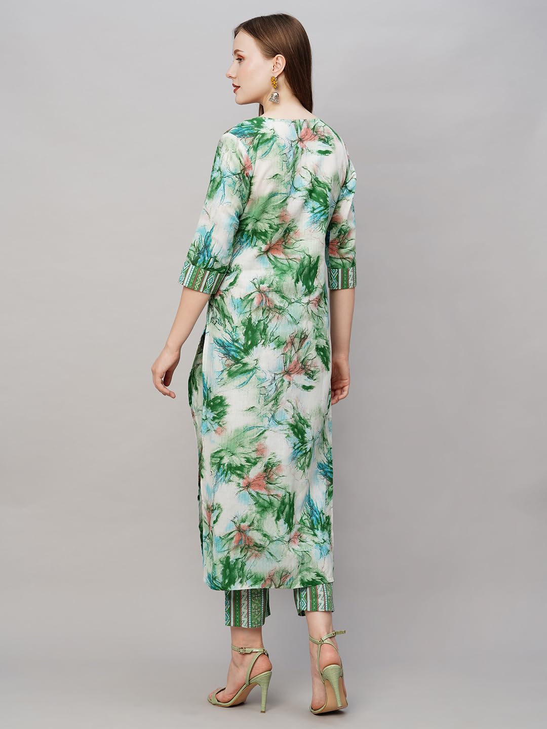 Anni Designer Women'S Cotton Blend Printed Straight Kurta With Pant (Ps-Green-Nw_3Xl_Green_Xxx-Large),Green,3XL,Cotton Blend,Regular,Kurta