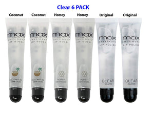 (6Pack) MAX Makeup Cherimoya Lip Polish Coconut Oil Clear Gloss (2Original+2Coconut+2Honey)