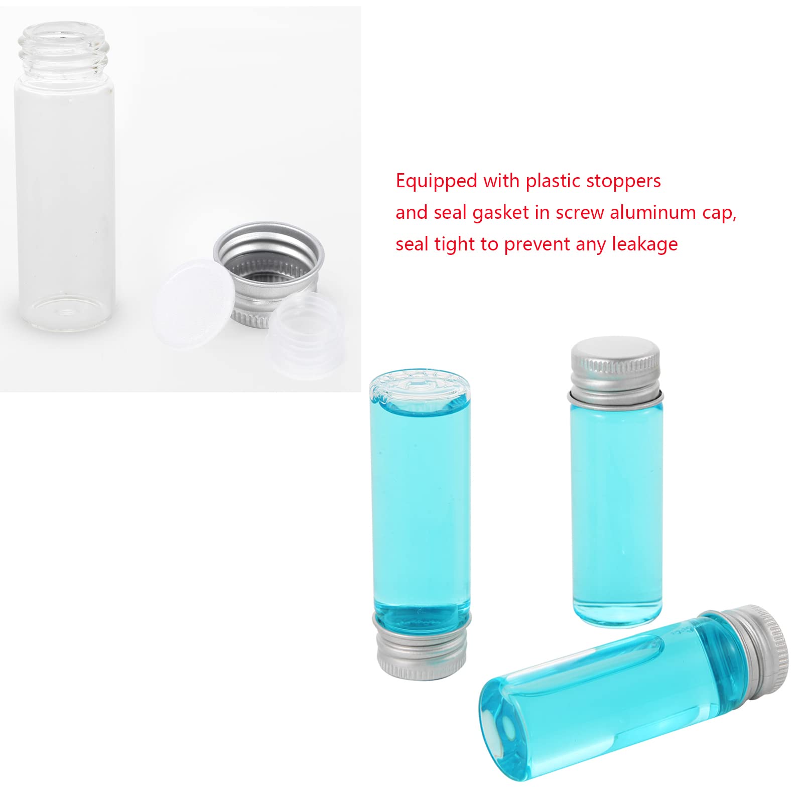 15ml Glass Vials with Screw Caps and Plastic Stoppers, Small Clear Liquid Sample Vial, Leak-Proof Vial, 50PCS