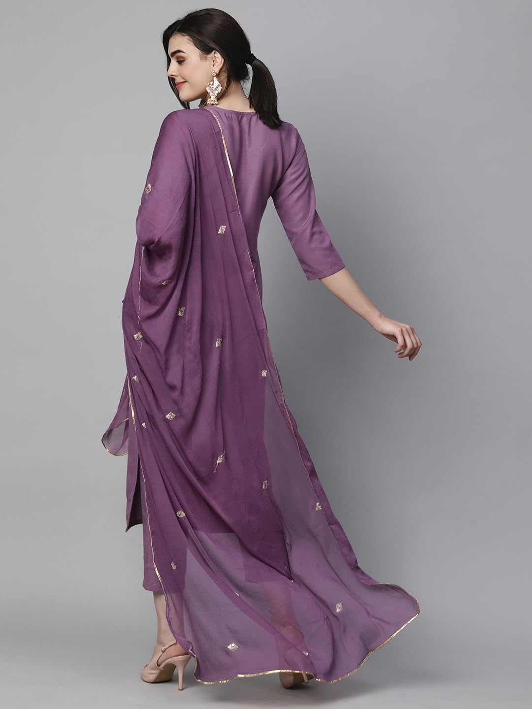 Anni Designer Women'S Cotton Blend Embroidered Straight Kurta With Pant & Dupatta (Kasturi Purple-Nw_Xxl_Purple_Xx-Large),Purple,2XL,Cotton Blend,Regular,Kurta, Scarf