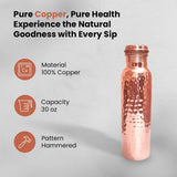 STORE INDYA 100% Pure Copper Drinking Water Bottle, 30 Oz, Handcrafted Hammered Ayurvedic Vessel with Leak-Proof Lid, Smooth Finish, Perfect for Health Benefits and Hydration