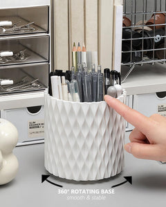 Lebenrich Rotating Pen Pencil Holder for Desk, 5 Slots Unique Grey Desk Pen Organizer Easthetic Desktop Supplies and Accessories