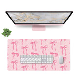 Large Mouse Pad, Pink Bows Desk Mat Cute Pink Office Accessories, Non-Slip Rubber Base Gaming Mousepad Coquette Keyboard Mat for