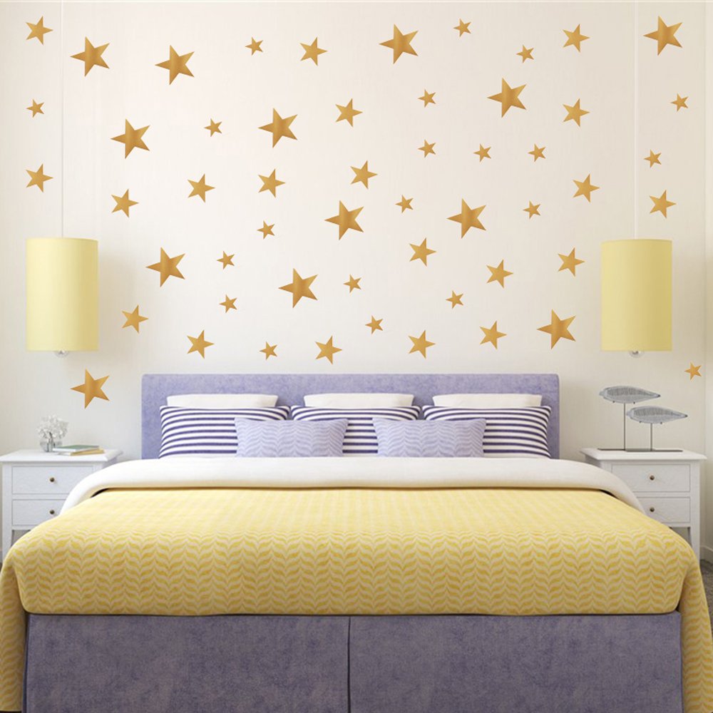 117Pcs Gold Stars Wall Decal Stars Pattern DIY Wall Stickers for Kids Rooms Home Decor
