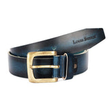 Louis Stitch MenS Midnight Blue Belt Italian Raw Crunch Leather Premium Formal Casual Belts For Men With Heavy Brass Buckle 1.5
