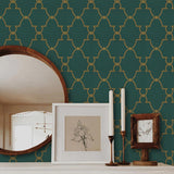 Timeet Geometric Wallpaper Peel and Stick Wallpaper Gold and Green Contact Paper 17.7x393.7 Removable Self Adhesive Wallpaper fo