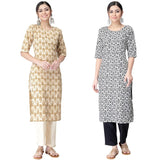 Pinkmint Kurta Set for Women ll Printed Kurti & Pant Set ll Regular Kurta Set ll (Pack of 2) Gold-Black