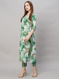 Anni Designer Women'S Cotton Blend Printed Straight Kurta With Pant (Ps-Green-Nw_3Xl_Green_Xxx-Large),Green,3XL,Cotton Blend,Regular,Kurta